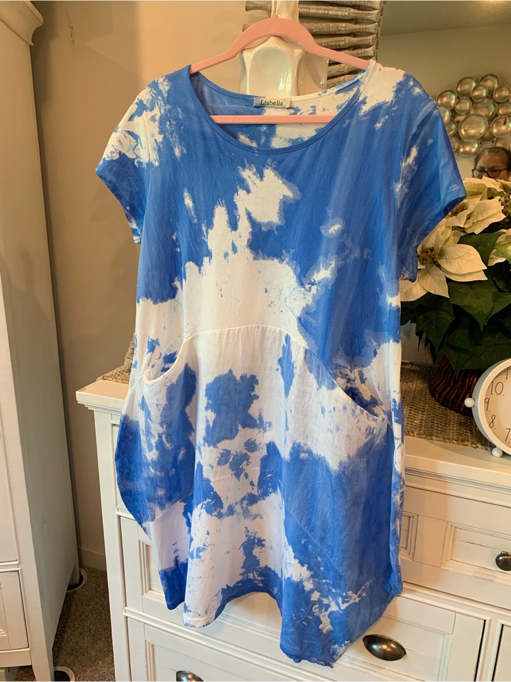 Linen Blue & White Tie-Dye Midi Dress - Picture 6 of 8